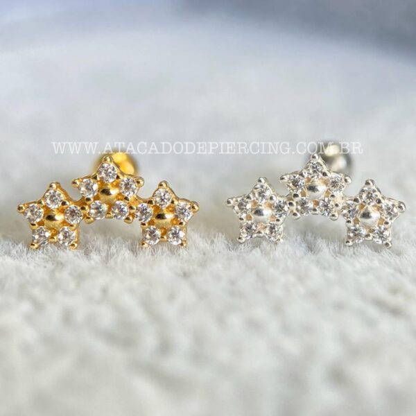 Minibarbell Prata 925 Trio de Flores Zircônias - Imagem 1
