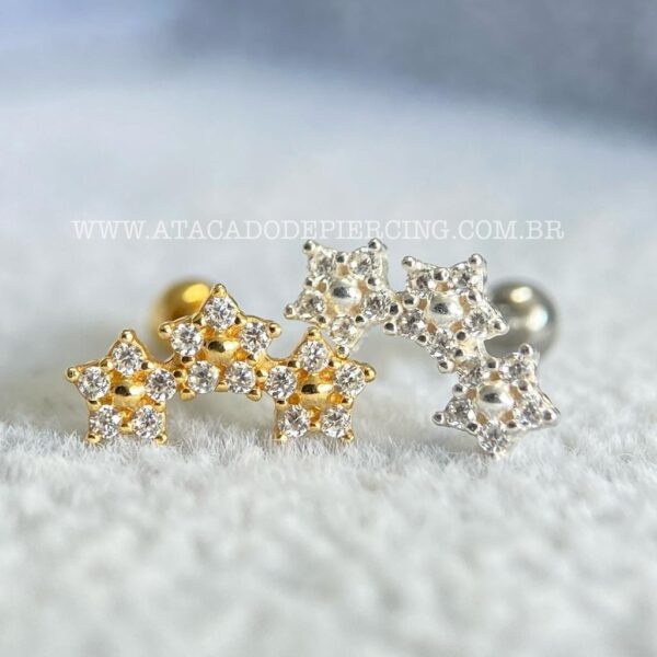 Minibarbell Prata 925 Trio de Flores Zircônias - Imagem 4