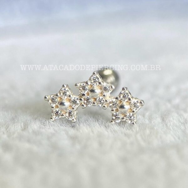 Minibarbell Prata 925 Trio de Flores Zircônias - Imagem 5
