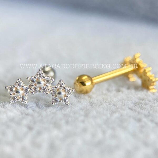 Minibarbell Prata 925 Trio de Flores Zircônias - Imagem 2