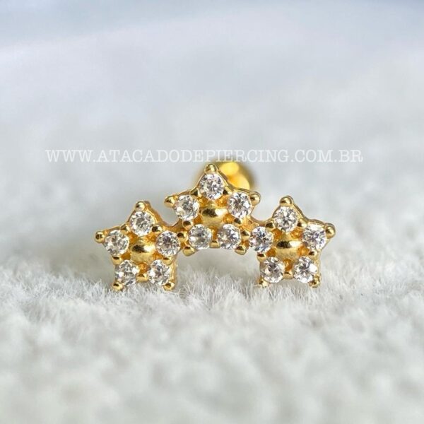 Minibarbell Prata 925 Trio de Flores Zircônias - Imagem 3