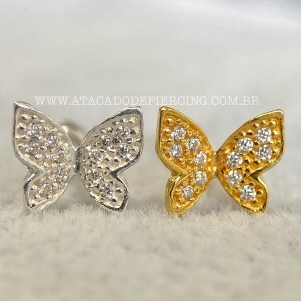 Minibarbell Prata 925 Borboleta Zircônias - Imagem 1