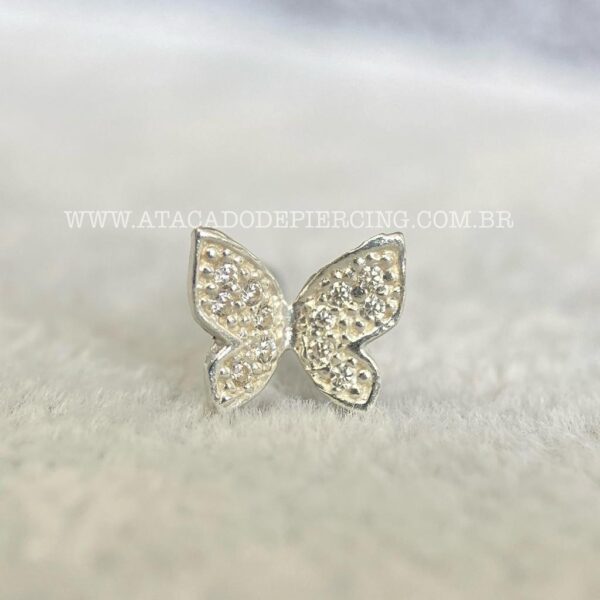 Minibarbell Prata 925 Borboleta Zircônias - Imagem 4