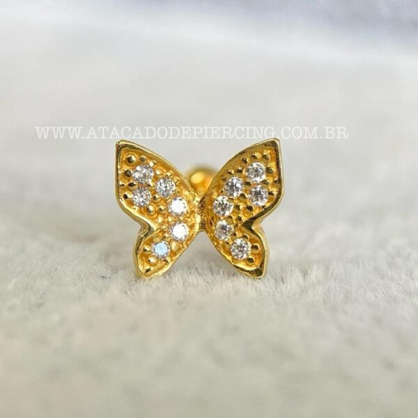 Minibarbell Prata 925 Borboleta Zircônias - Imagem 3