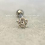 Minibarbell Prata 925 Flor Zircônias - Imagem 4
