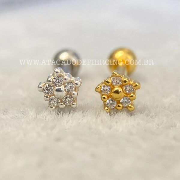 Minibarbell Prata 925 Flor Zircônias - Imagem 1