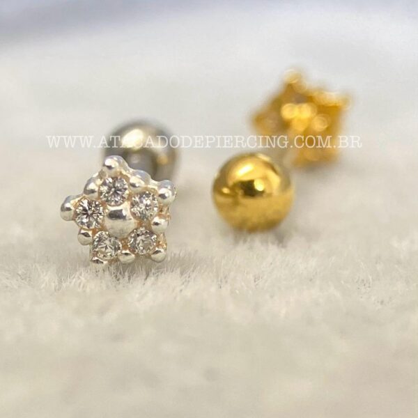 Minibarbell Prata 925 Flor Zircônias - Imagem 2