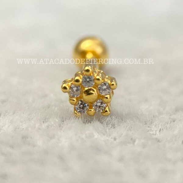 Minibarbell Prata 925 Flor Zircônias - Imagem 3