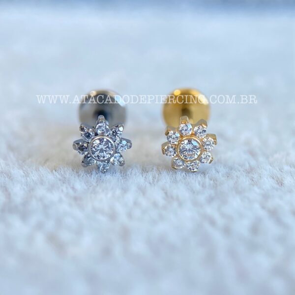 Labret Rosca Interna Titânio Flor Zircônias - Imagem 1