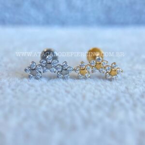 Labret Rosca Interna Titânio Trio de Flores Zircônias