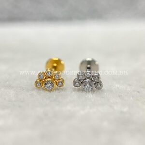 Labret Aço Rosca Interna Meia Flor Zircônias