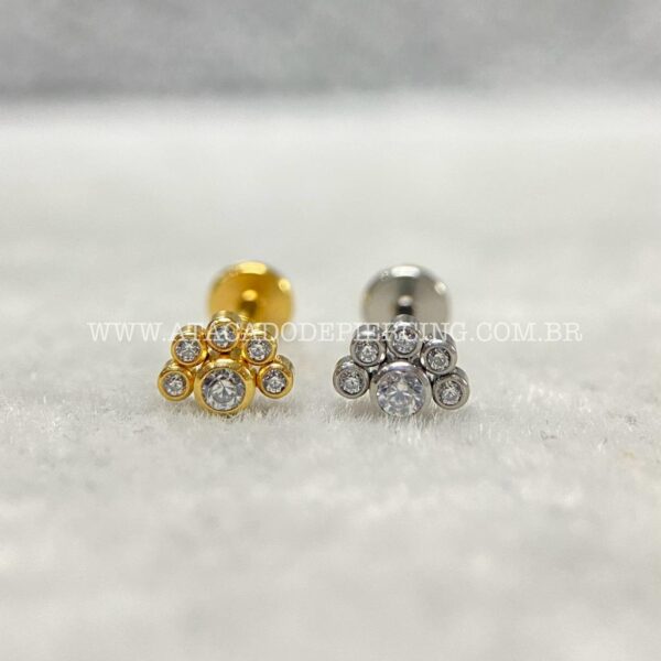 Labret Aço Rosca Interna Meia Flor Zircônias - Imagem 1