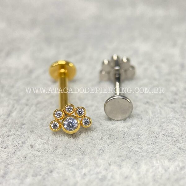 Labret Aço Rosca Interna Meia Flor Zircônias - Imagem 3