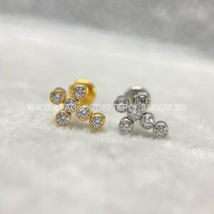 Labret Aço Rosca Interna Cruz Zircônias