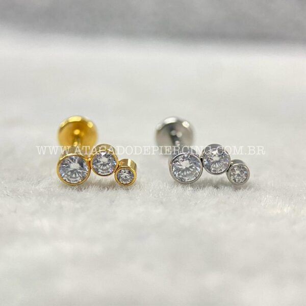 Labret Aço Rosca Interna Cluster Zircônias - Imagem 1