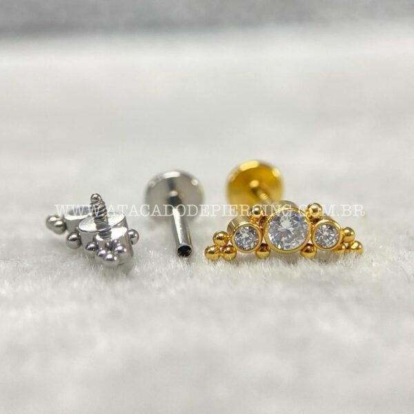 Labret Aço Rosca Interna Cluster Indiano Zircônias - Imagem 3