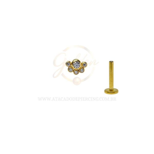 Labret Aço Rosca Interna Meia Flor Zircônias - Imagem 4