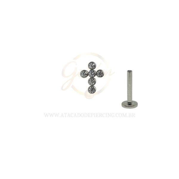 Labret Aço Rosca Interna Cruz Zircônias - Imagem 2