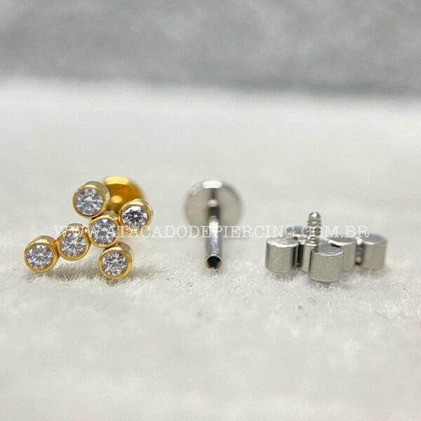 Labret Aço Rosca Interna Cruz Zircônias - Imagem 3