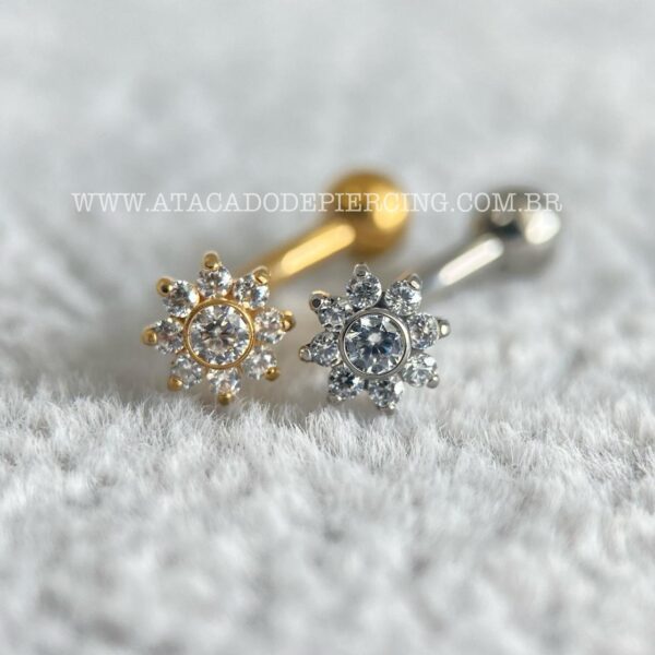 Minibarbell Curvo Titânio Rosca Interna Flor Zircônias - Imagem 1