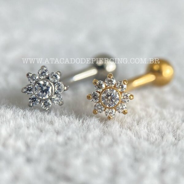 Minibarbell Curvo Titânio Rosca Interna Flor Zircônias - Imagem 4