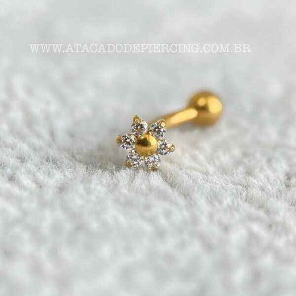 Minibarbell Curvo Titânio Rosca Interna Flor Zircônias - Imagem 3