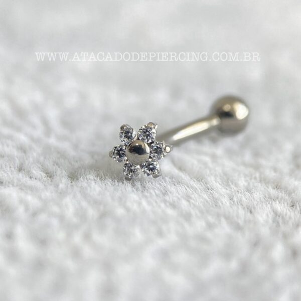 Minibarbell Curvo Titânio Rosca Interna Flor Zircônias - Imagem 2