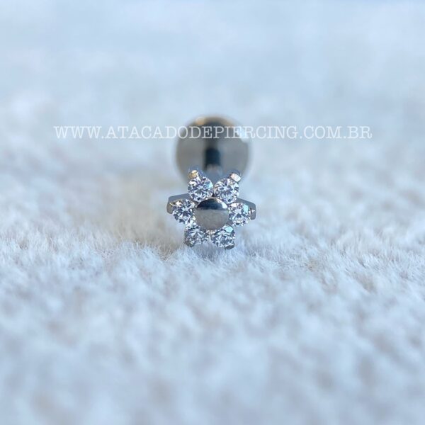 Labret Aço Rosca Interna Flor Zircônias - Imagem 4