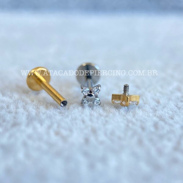 Labret Aço Rosca Interna Trevo 4 Zircônias - Imagem 2