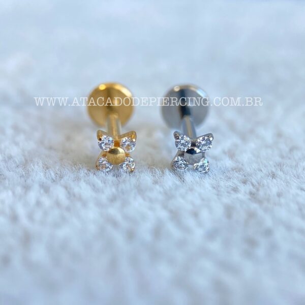 Labret Aço Rosca Interna Trevo 4 Zircônias - Imagem 1