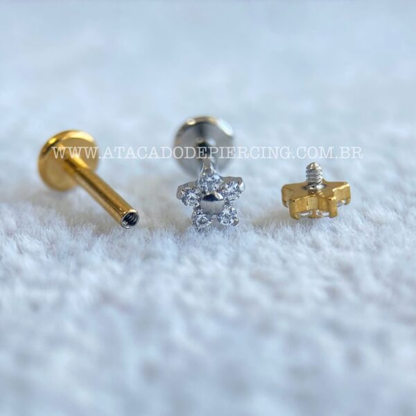 Labret Aço Rosca Interna Flor Zirconias - Imagem 2