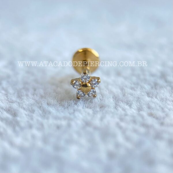 Labret Aço Rosca Interna Flor Zirconias - Imagem 3