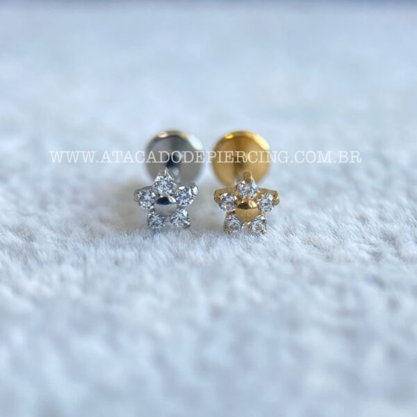 Labret Aço Rosca Interna Flor Zirconias - Imagem 1