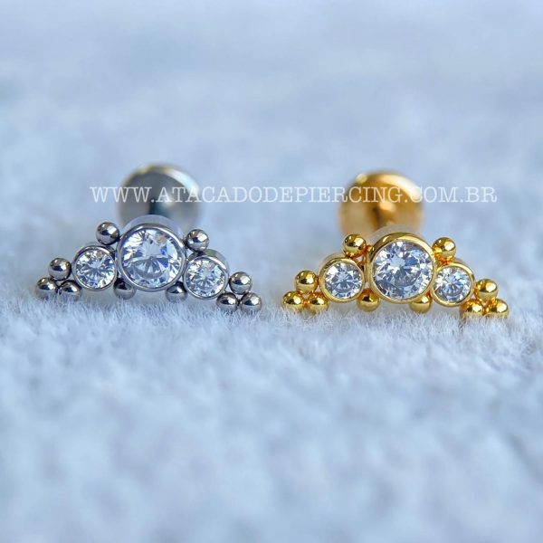 Labret Aço Rosca Interna Cluster Indiano Zircônias - Imagem 1