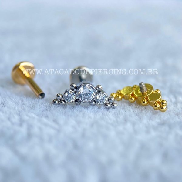 Labret Aço Rosca Interna Cluster Indiano Zircônias - Imagem 3