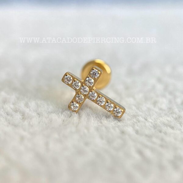 Labret Aço Rosca Interna Cruz Zirconias - Imagem 3