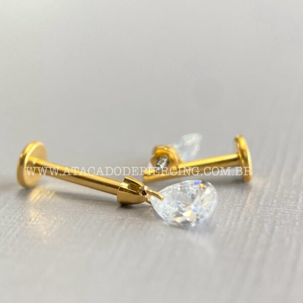 Labret Rosca Interna Titânio Pingente Zircônia Gota - Imagem 5