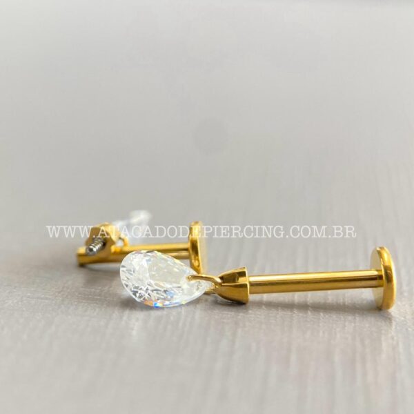 Labret Rosca Interna Titânio Pingente Zircônia Gota - Imagem 6
