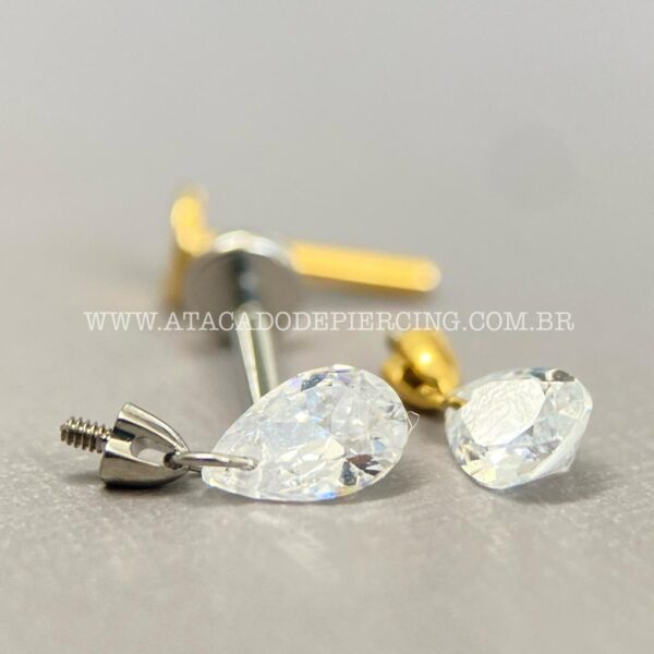 Labret Rosca Interna Titânio Pingente Zircônia Gota - Imagem 8