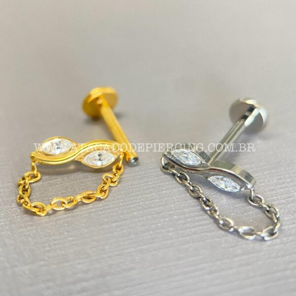 Labret Rosca Interna Titânio Infinito Zircônias Corrente - Imagem 2