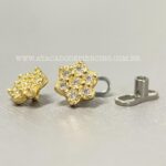 Kit Microdermal Titânio Topo Ouro 18K Flor Zircônias - Imagem 2