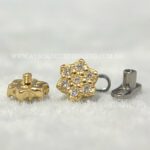 Kit Microdermal Titânio Topo Ouro 18K Flor Zircônias