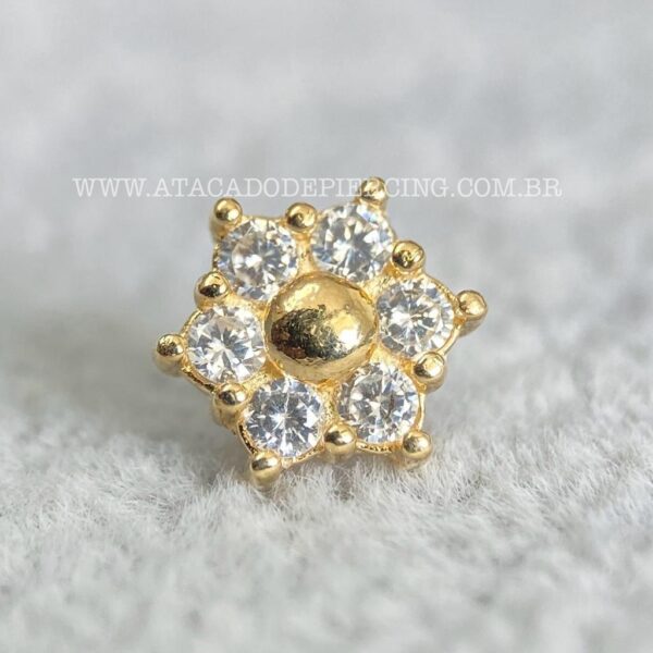 Kit Microdermal Titânio Topo Ouro 18K Flor Zircônias - Imagem 3