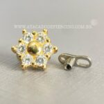 Kit Microdermal Titânio Topo Ouro 18K Flor Zircônias - Imagem 2