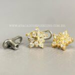 Kit Microdermal Titânio Topo Ouro 18K Flor Zircônias - Imagem 3