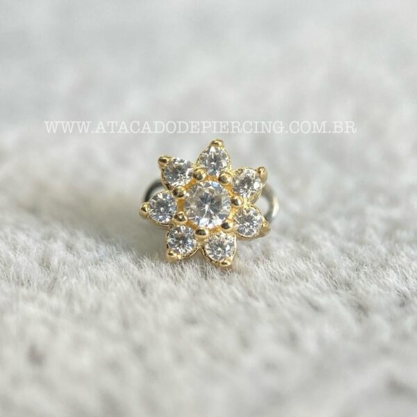 Kit Microdermal Titânio Topo Ouro 18K Flor Zircônias - Imagem 2