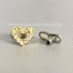 Kit Microdermal Titânio Topo Ouro 18K Coração Vazado Zircônias - Imagem 4