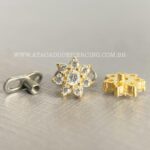 Kit Microdermal Titânio Topo Ouro 18K Flor Zircônias - Imagem 3