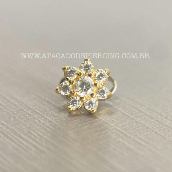 Kit Microdermal Titânio Topo Ouro 18K Flor Zircônias - Imagem 4