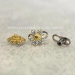 Kit Microdermal Titânio Topo Ouro 18K Flor Zircônias - Imagem 3